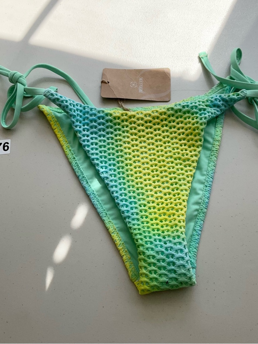 Berlook Ombre Crochet Bikini Bottom Green Yellow Blue Tie Side XS